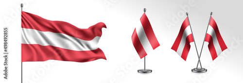 Set of Austria waving flag on isolated background vector illustration