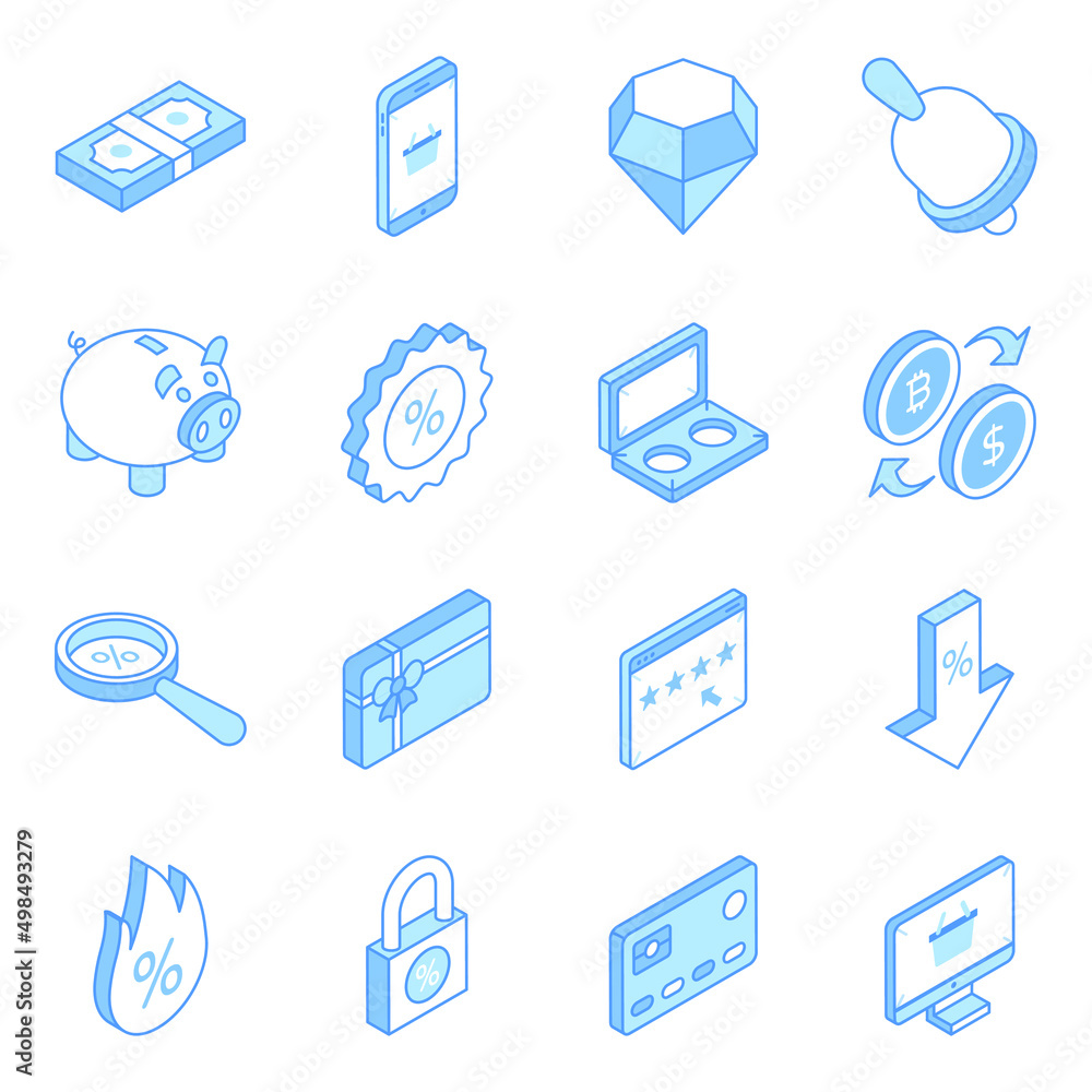 Set of Shopping Isometric Icons Set of Shopping Isometric Icons