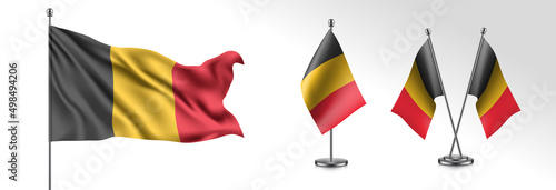 Set of Belgium waving flag on isolated background vector illustration