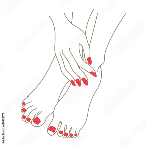 Woman pedicure illustration - Handdrawn line art style - nailpolish, hands and feet care