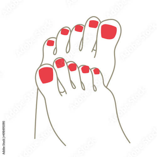 Woman pedicure illustration - Handdrawn line art style - nailpolish, hands and feet care
