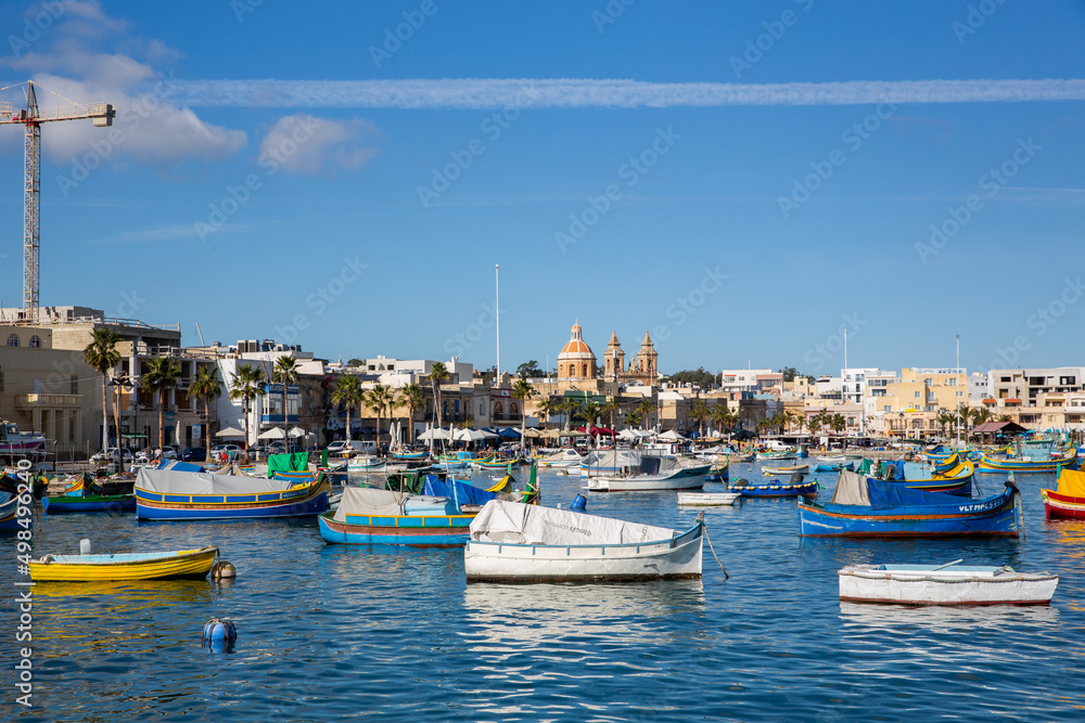 Colourful boats in  Marsaxlokk  Port, Malta, Europe