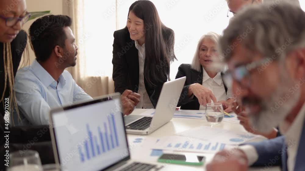 Multiracial business people working together inside modern bank office - Diverse Multi generational conference Multiracial business people working together inside modern bank office - Diverse Multi generational conference