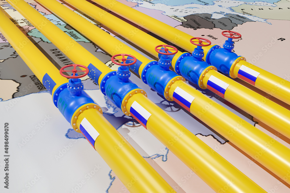 The supply of blue fuel to Europe. Gas pipeline. 3d rendering.