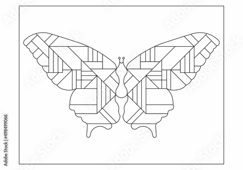 Image of a butterfly with linear abstract art deco pattern. Beautiful wildlife insect. Easy coloring page for digital detox. Anti stress EPS8 #506