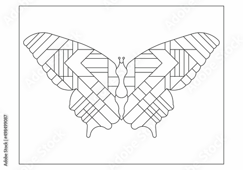 Beautiful drawing of a butterfly with linear art deco motif. Beautiful wildlife insect. Easy coloring page for digital detox. Anti stress EPS8 #509