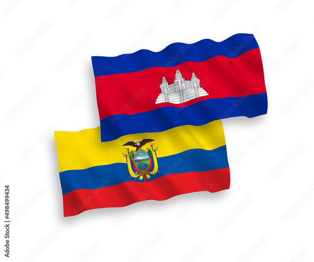 Flags of Kingdom of Cambodia and Ecuador on a white background Flags of Kingdom of Cambodia and Ecuador on a white background