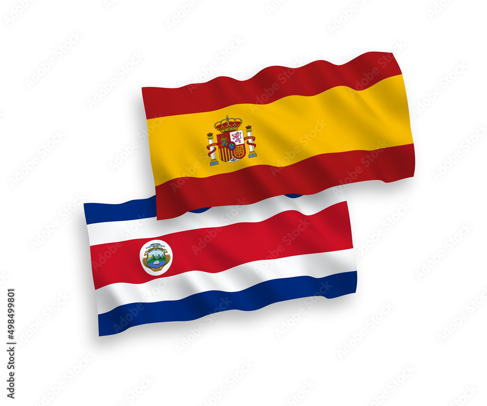 Flags of Republic of Costa Rica and Spain on a white background Flags of Republic of Costa Rica and Spain on a white background