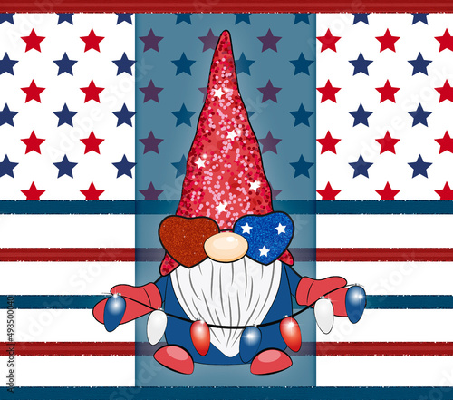 4th of July Patriotic American gnome background.  photo