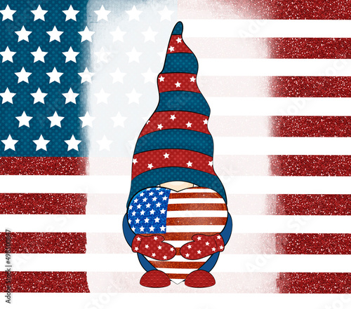 4th of July Patriotic American gnome background.  photo