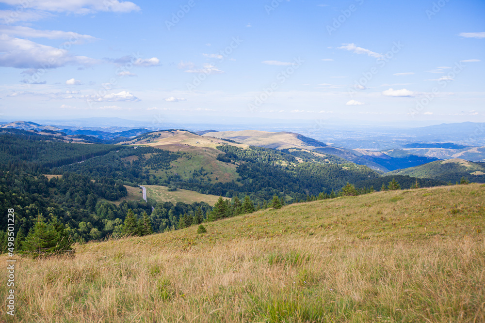 Summer Countryside Mountain Nature Landscape. Picturesque Scenery Green Hills And Fields. Beautiful Blue Sky With Clouds. Visually attractive View Of Mountain Kopaonik, Serbia, Europe.
