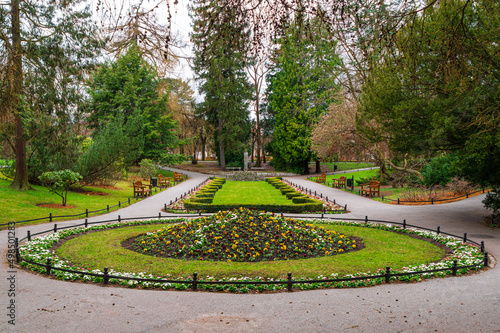 Flowers and lawns in the Oliva park in Gdansk