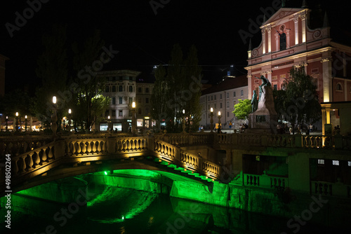 Triple Bridge and main Cathedral in Ljubljana by night © Fotopogledi