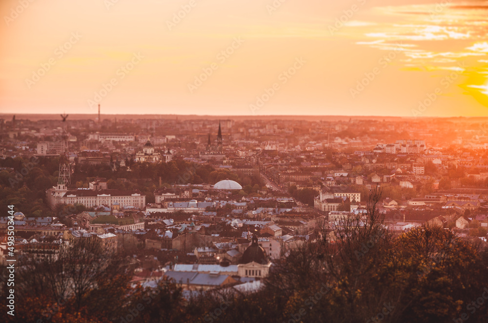 city of lions from a height. Sunset over the city