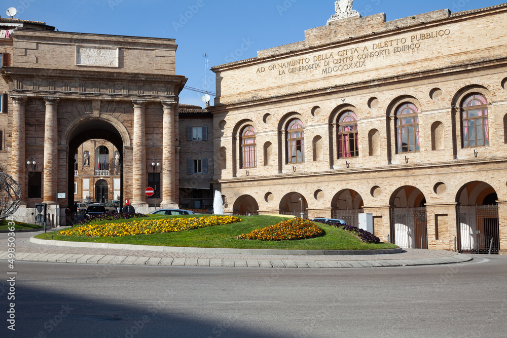 Obraz premium Entering Macerata City Marche Italy - Left Music Medieval Theatre