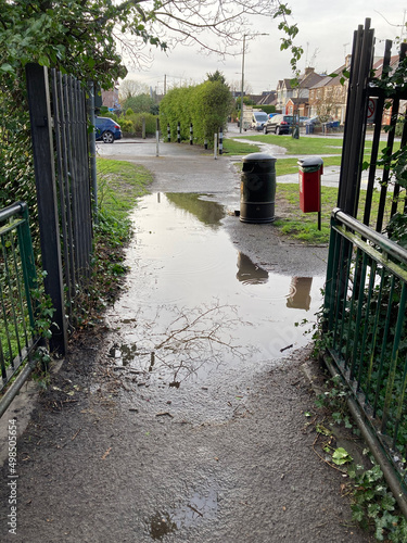 Flooded pathways after the heavy rain in London, Barnet in United Kingdom photo