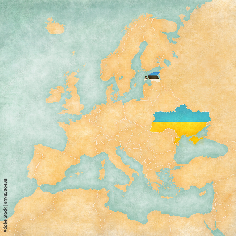 Map of Europe - Ukraine and Estonia Map of Europe - Ukraine and Estonia