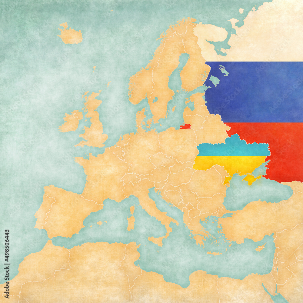 Map of Europe - Ukraine and Russia