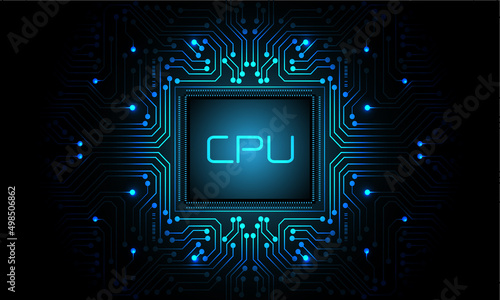 Technology blue light energy circuit microprocessor cyber on black futuristic pattern design creative background vector