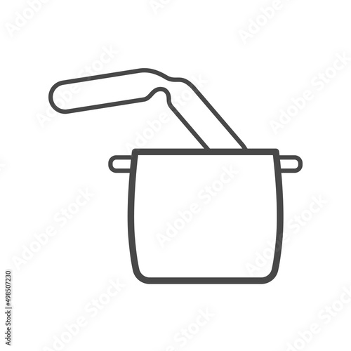 Vector linear icon with sausages in pot