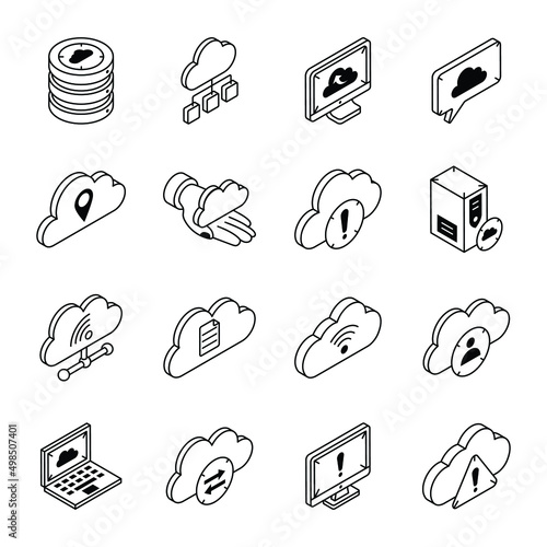 Set of Data Hosting Isometric Icons 