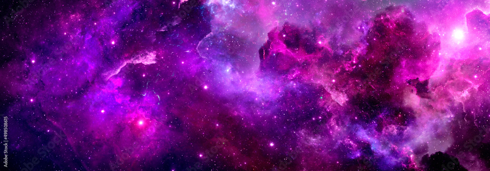 Abstract pink and purple nebulae with stars - obrazy, fototapety, plakaty 