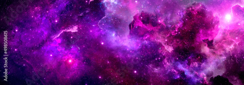 Slika na platnu Abstract pink and purple nebulae with stars