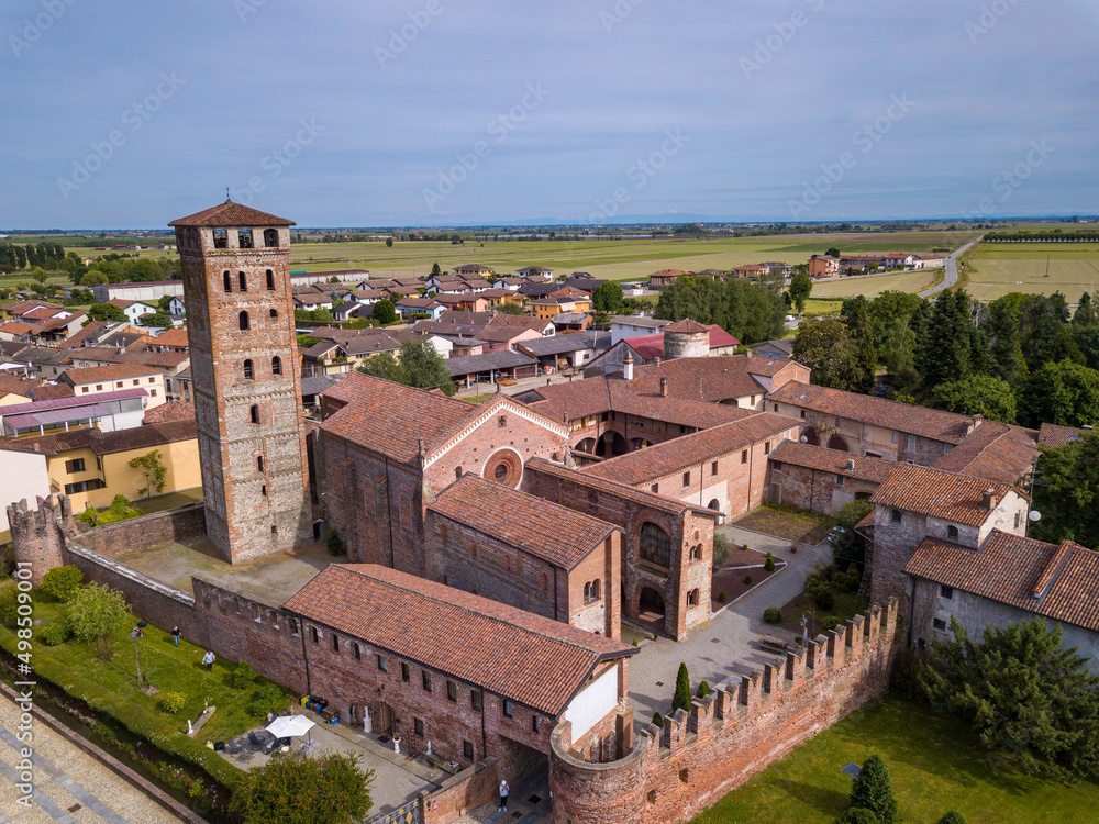 Aerial View of abbazia dei santi nazario e celso, Piedmont, Italy