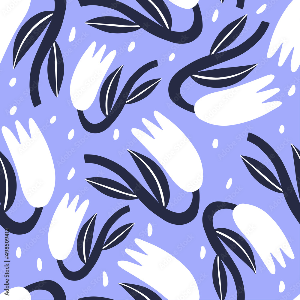 Obraz premium Floral seamless patterns on a blue background. Vector modern design for paper, cover, fabric, interior decor and more. 
