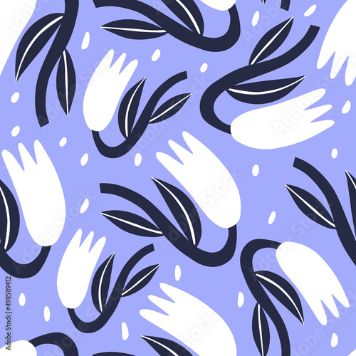 Floral seamless patterns on a blue background. Vector modern design for paper, cover, fabric, interior decor and more. 