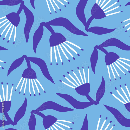 Floral abstract seamless patterns on a blue background. Vector modern design ...