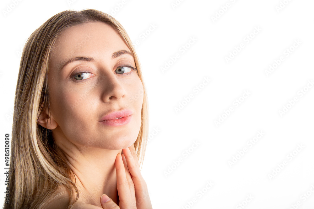 Beautiful woman shoulder cropped portrait with copy space. Beautiful woman shoulder cropped portrait with copy space.