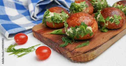 Small, delicious, cheese and parsley pastry photo