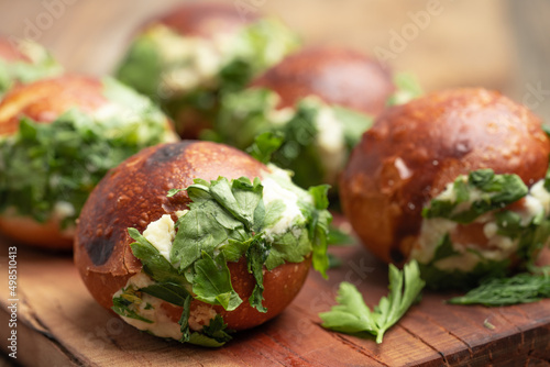 Small, delicious, cheese and parsley pastry photo