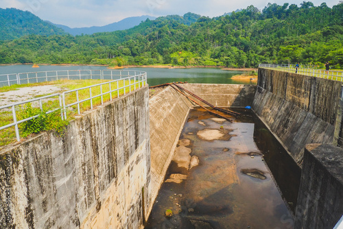 Drainage channels of large dams in dry season The water shortage. water resource management concept