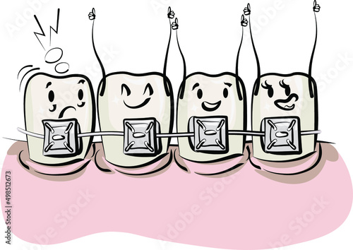Happy teeth gum braces beauty hollywood smile vector illustration cartoon design art orthodontist