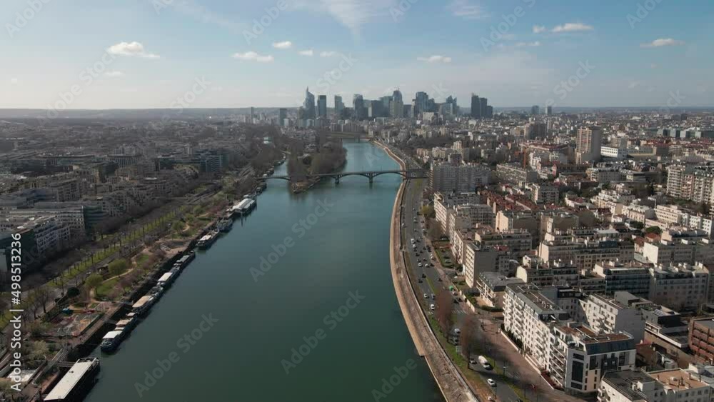 Aerial video of the Parisian suburbs, view of La Defense Aerial video of the Parisian suburbs, view of La Defense