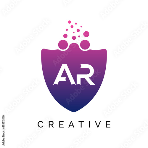 AR Letter Dots Logo Design with Creative Trendy Bubbles Purple Magenta and blue Colors AR logo design vector template.