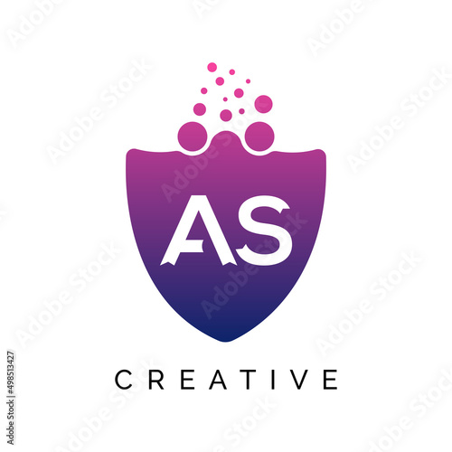 AS Letter Dots Logo Design with Creative Trendy Bubbles Purple Magenta and blue Colors AS logo design vector template.