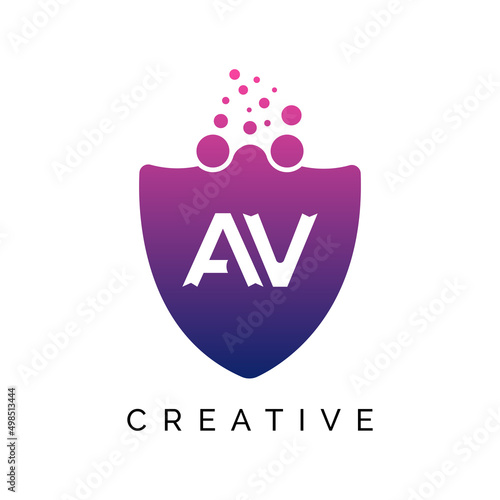 AV Letter Dots Logo Design with Creative Trendy Bubbles Purple Magenta and blue Colors AV logo design vector template.