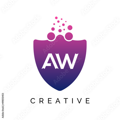 AW Letter Dots Logo Design with Creative Trendy Bubbles Purple Magenta and blue Colors AW logo design vector template.