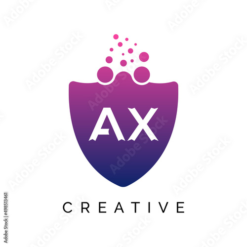 AX Letter Dots Logo Design with Creative Trendy Bubbles Purple Magenta and blue Colors AX logo design vector template.