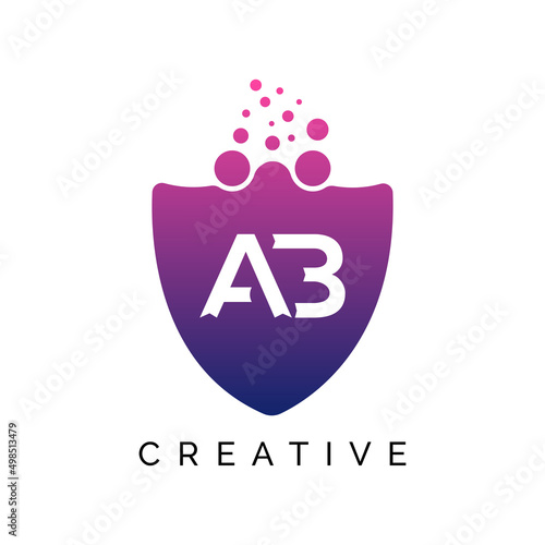 AB Letter Dots Logo Design with Creative Trendy Bubbles Purple Magenta and blue Colors AB logo design vector template.