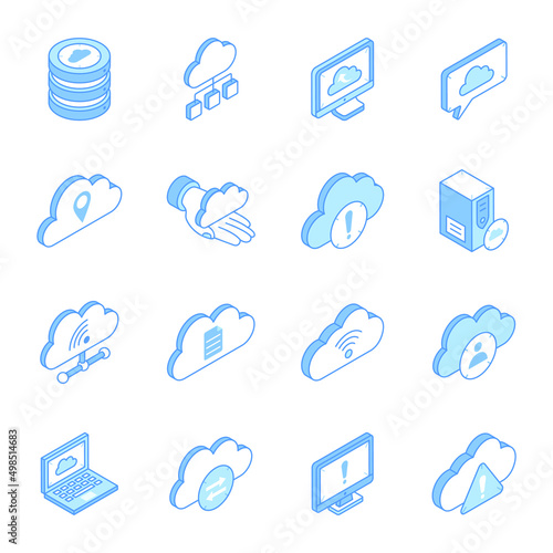Set of Data Hosting Isometric Icons 
