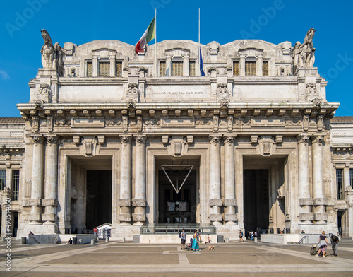 MILAN, ITALY - August 22, 2021: Exterior view of the famous train station 