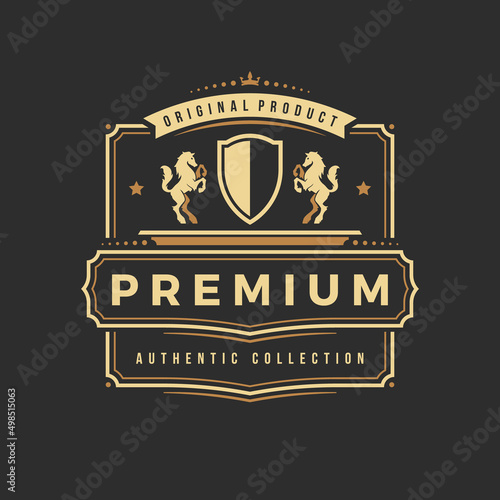 Luxury logo template vector object for logotype or badge design. Trendy vintage royal style illustration, good for fashion boutique, alcohol or hotel brand.