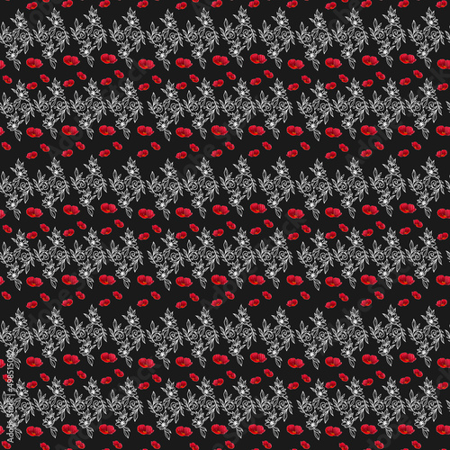 Two-color vector floral pattern. Design for wallpaper, wrapping paper, background, fabric. Vector seamless pattern with decorative climbing flowers.