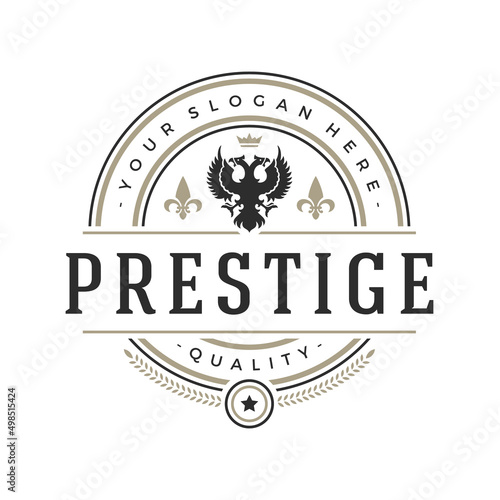 Luxury logo template vector object for logotype or badge design. Trendy vintage royal style illustration, good for fashion boutique, alcohol or hotel brand.