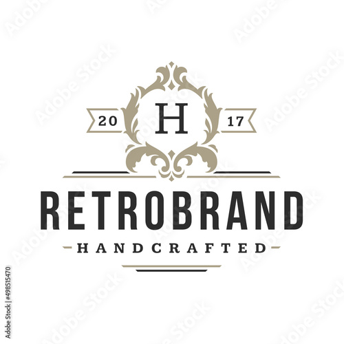 Luxury monogram logo template vector object for logotype or badge design. Trendy vintage royal ornament frame illustration, good for fashion boutique, alcohol or hotel brand.