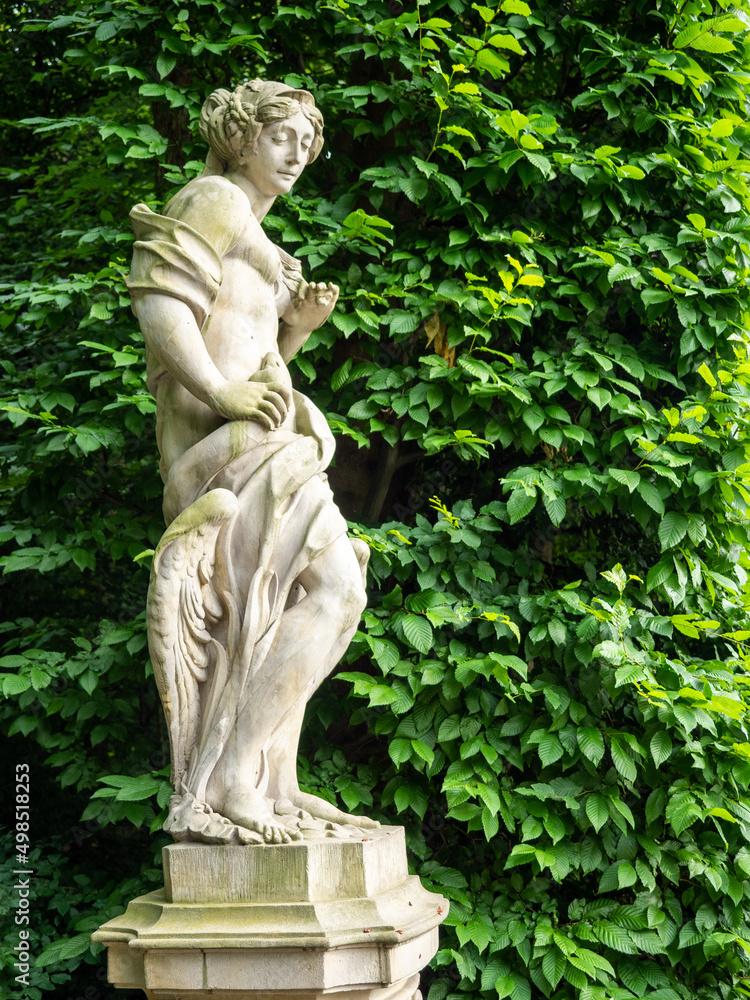 Wilanow, Warsaw, Poland - August 2021: Stone carving in the garden